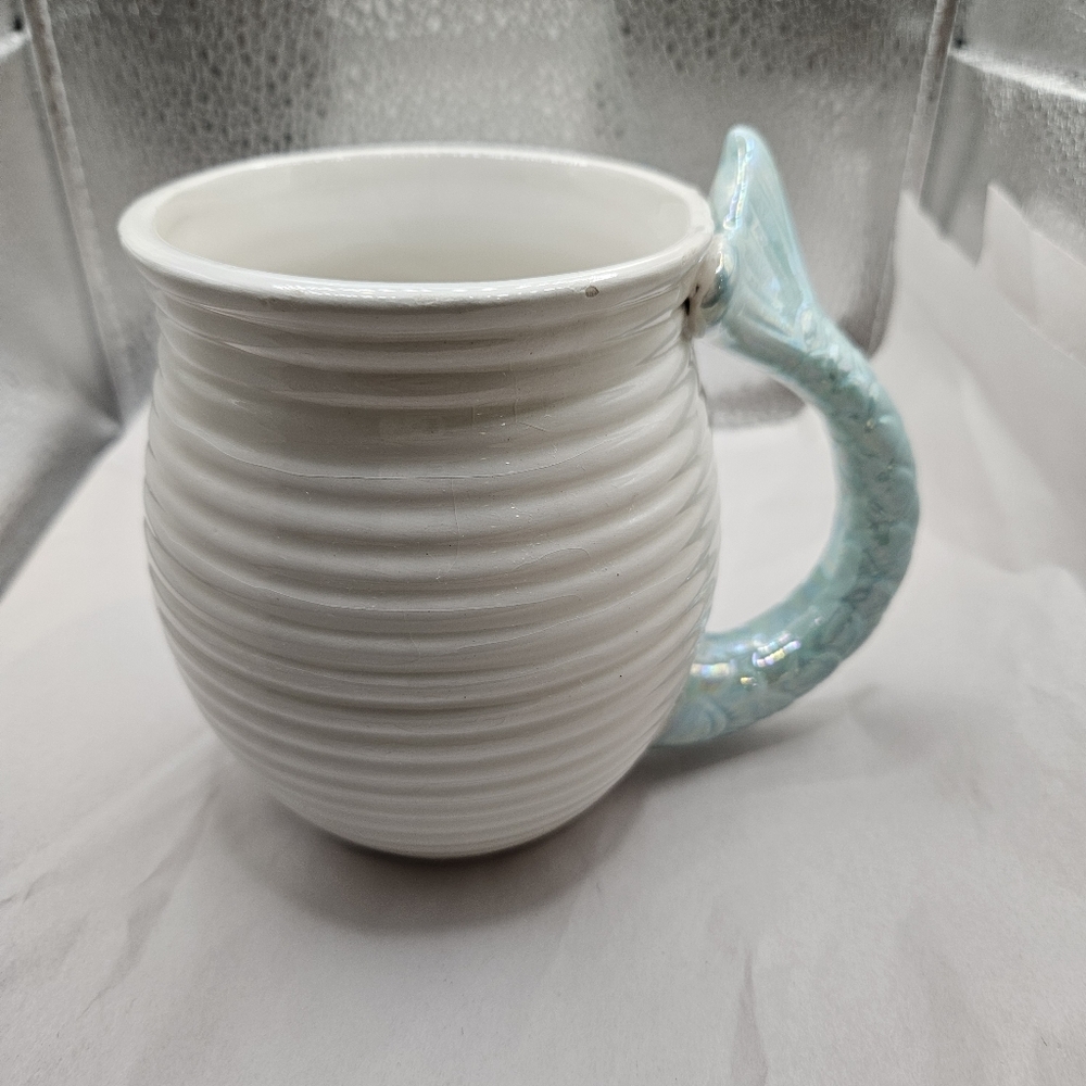 Mermaid Novelty Shimmery White Ceramic Mug with Blue Mermaid Tail Handle